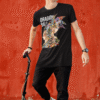 Dragon Ball graphic t-shirt with colorful anime character montage and bold white text on black shirt