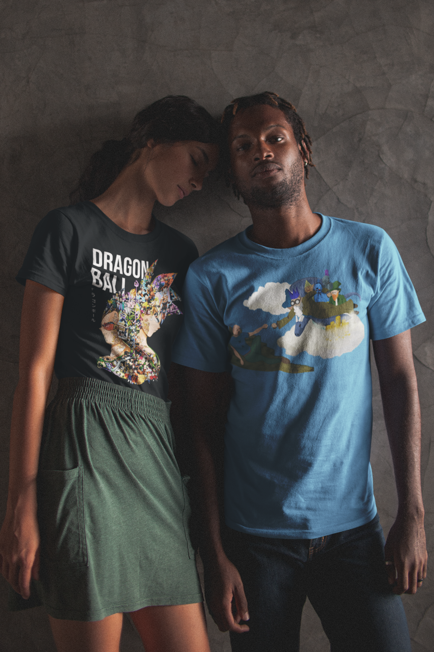 Black Dragon Ball t-shirt with intricate character artwork and Japanese text on a black shirt